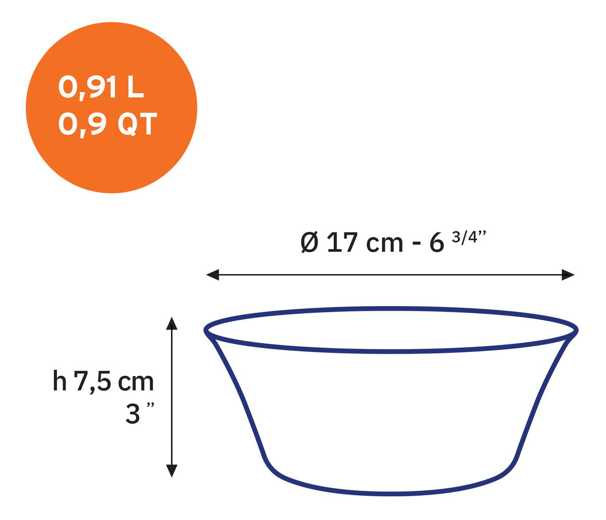 Lys - Saladier en verre - Bleu Marine - 17cm - 91cl
