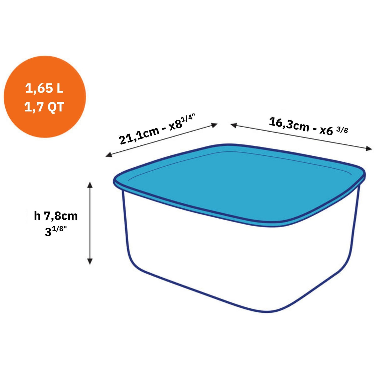 Freshbox - Boite de conservation rectangulaire couvercle bleu 1,65L
