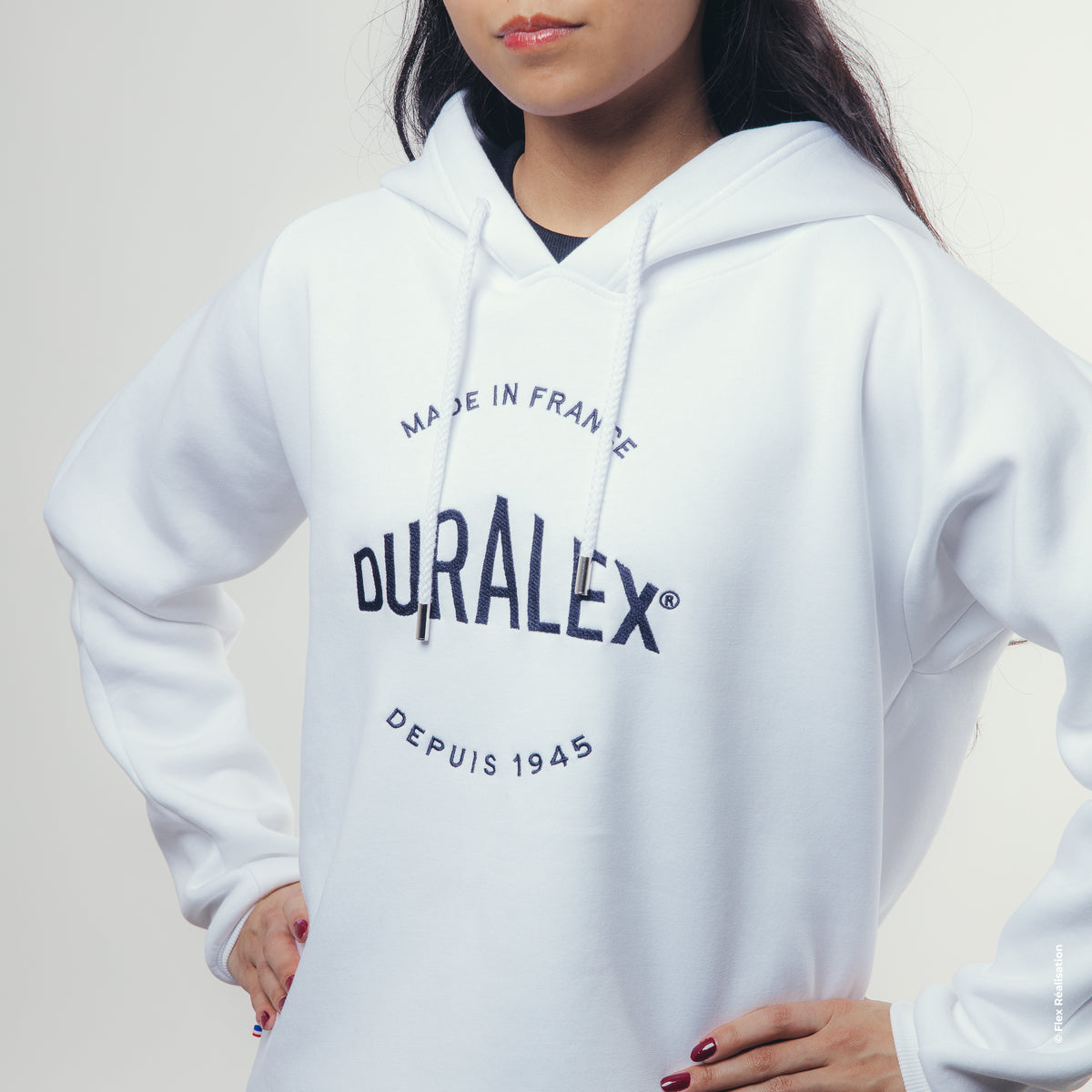 Sweat blanc - Broderie Duralex bleue - Taille M